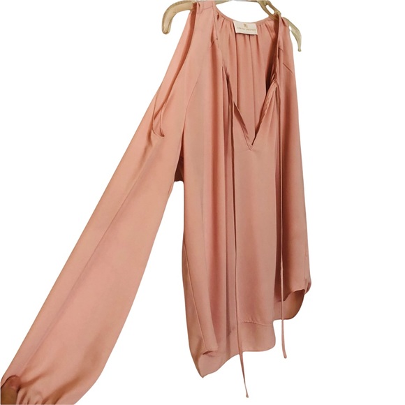 Amanda Uprichard Cold Shoulder Long Sleeve Tie Front Blouse Pastel Pink S - Picture 8 of 16